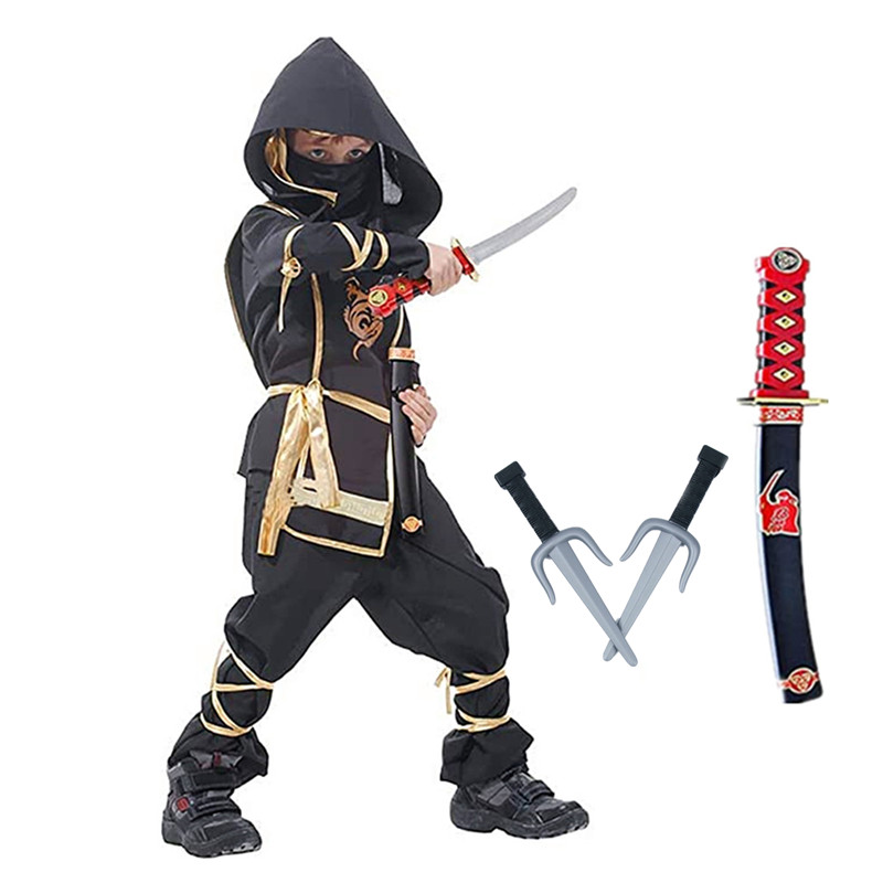 Kids Outdoor Ninja Warrior Course - Zwart Ninja-kostuum Jongen Halloween Japans Samurai-kostuum