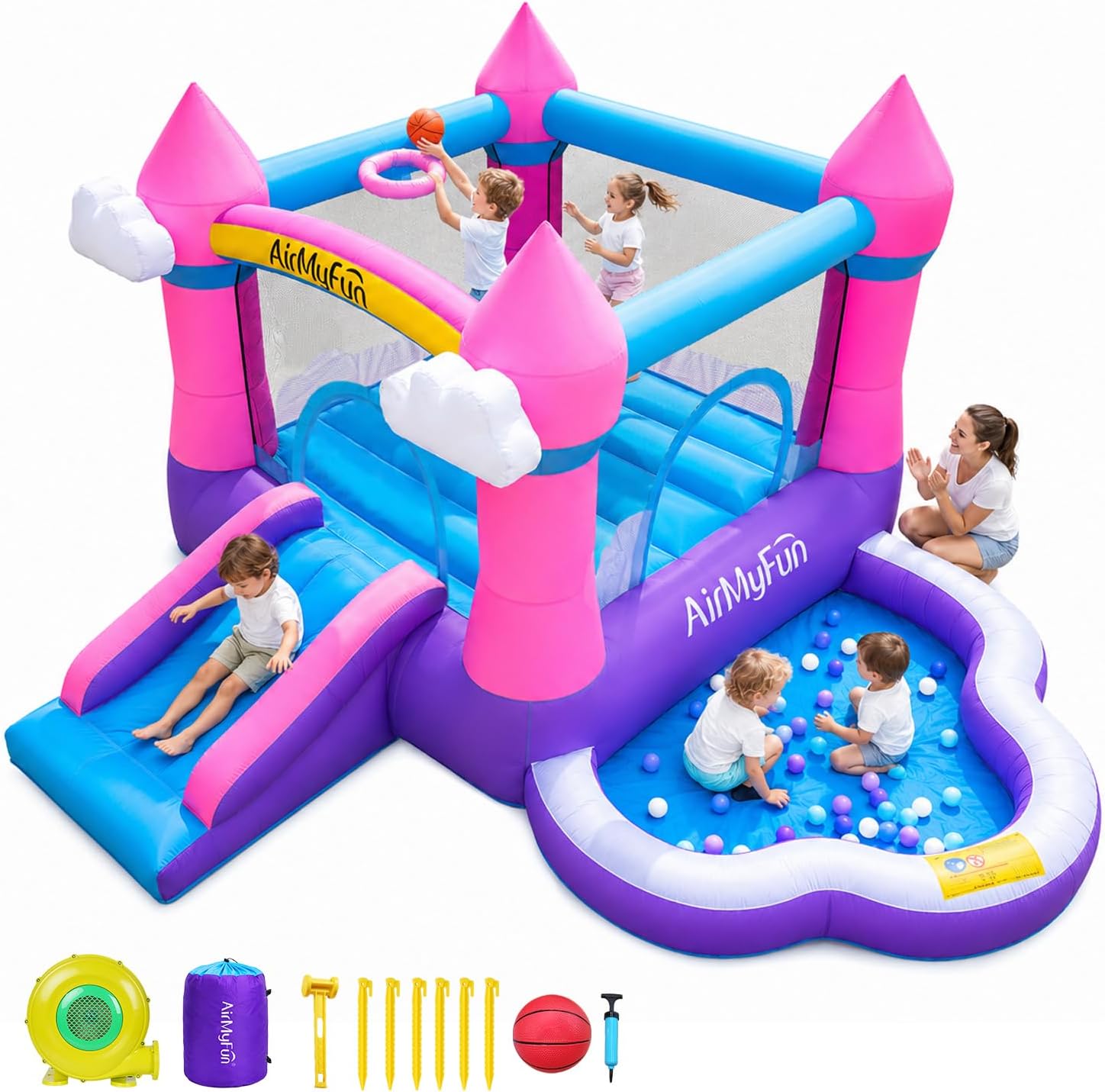 Kids Outdoor Pool - Roze opblaasbare springkasteel voor binnen en