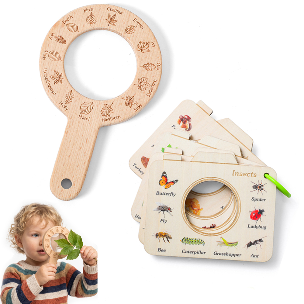 Kids Outdoor Kit - Houten vergrootglas en camera-vormig natuurboekenset voor