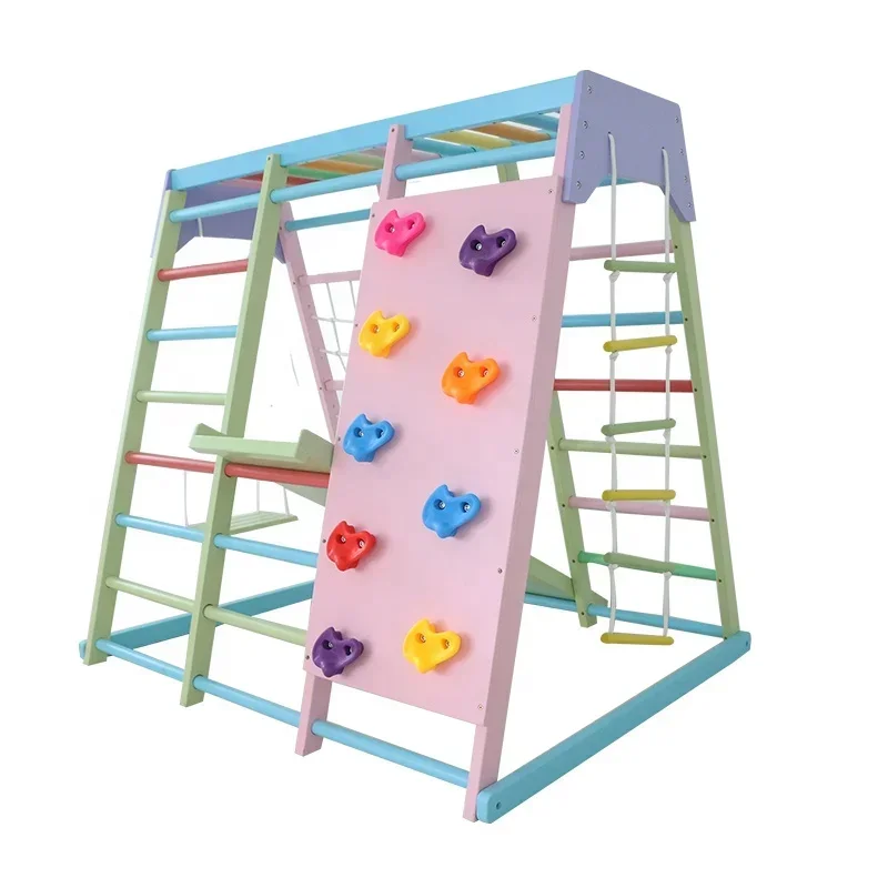 Kids Outdoor Jungle Gym With Slide - Klimrek voor kinderen van hout, binnen-