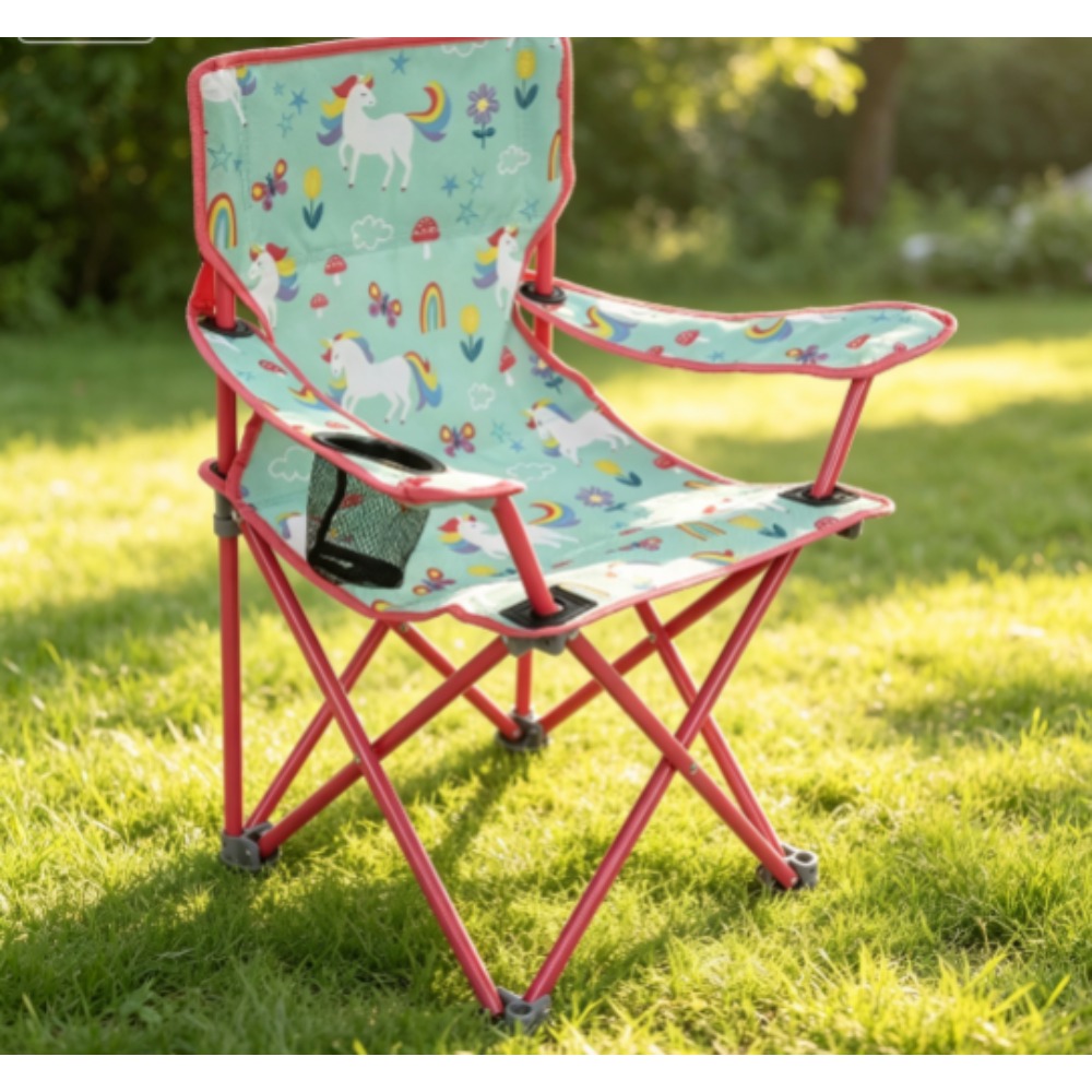 Kids Unicorn Outdoor Chair - Draagbare opvouwbare kindercampingstoel met veiligheidsvergrendeling, eenhoornprint,