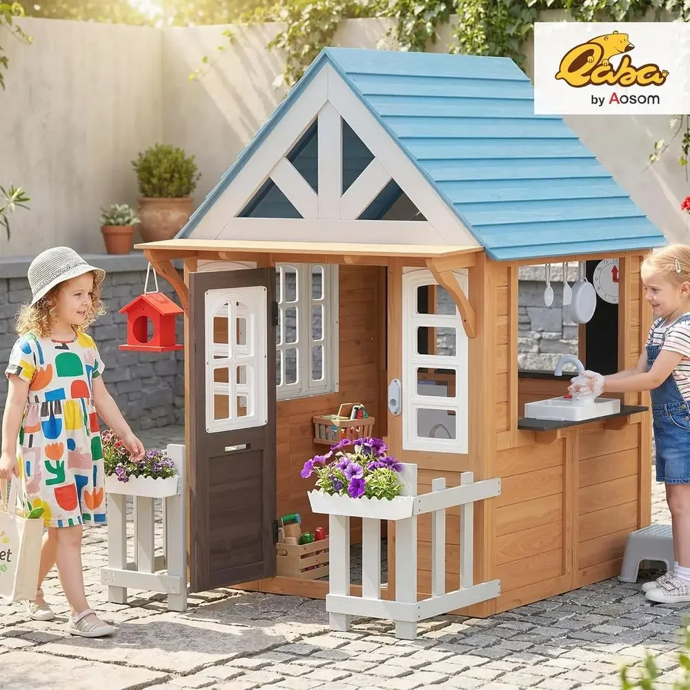 Qaba Buitenspeelhuis met deur  - Qaba Kids Outdoor Playhouse recensie en prijs