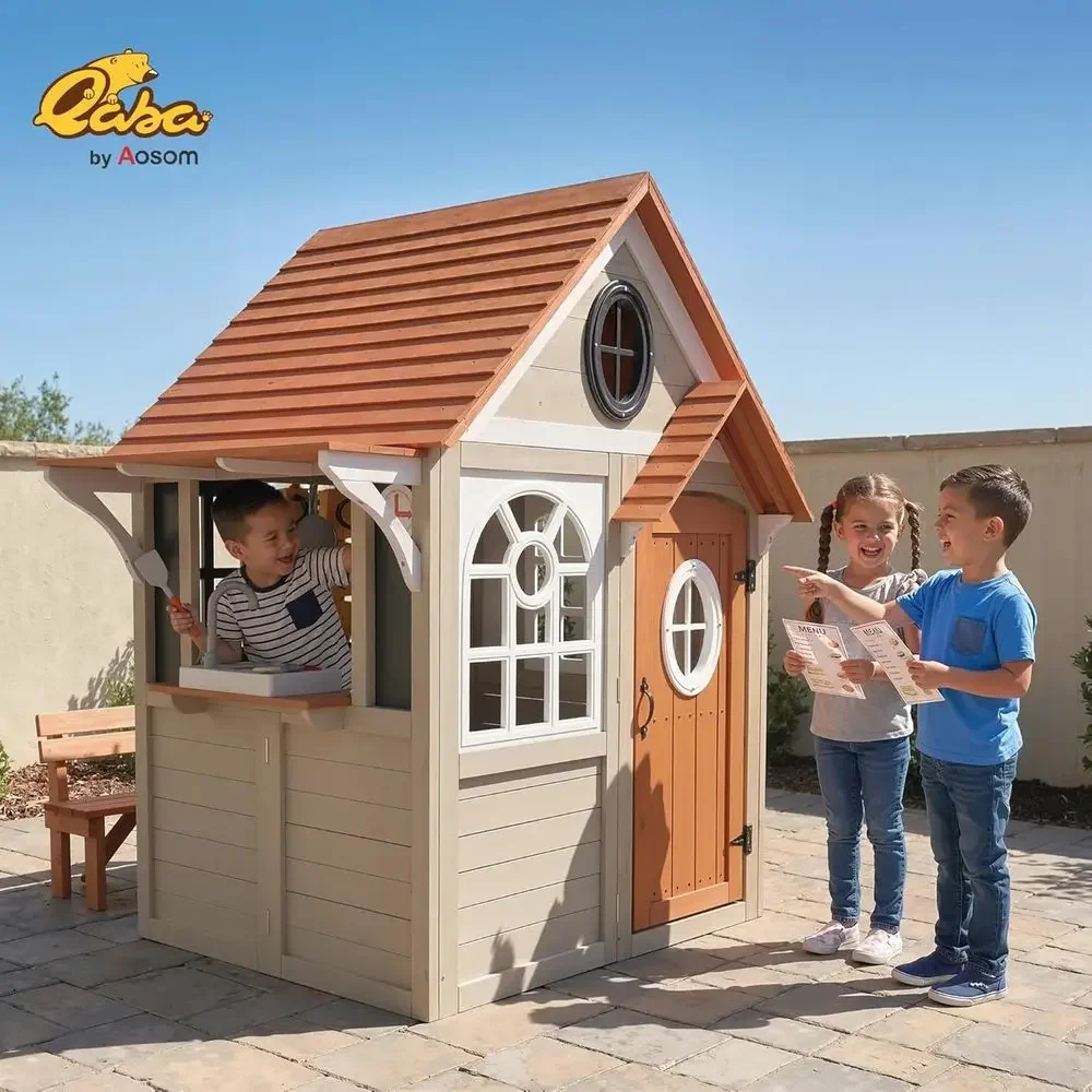 Qaba Buitenspeelhuis, houten k - Qaba Kids Outdoor Playhouse recensie en prijs