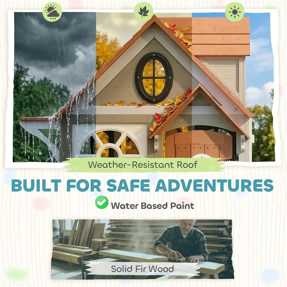Qaba Buitenspeelhuis, houten k - Qaba Kids Outdoor Playhouse recensie en prijs