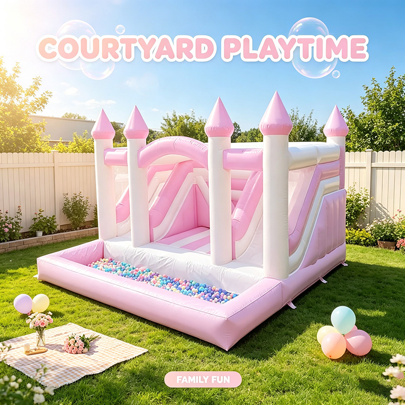 Opblaasbaar roze prinsessenkas - Kids Outdoor Jump House recensie en prijs