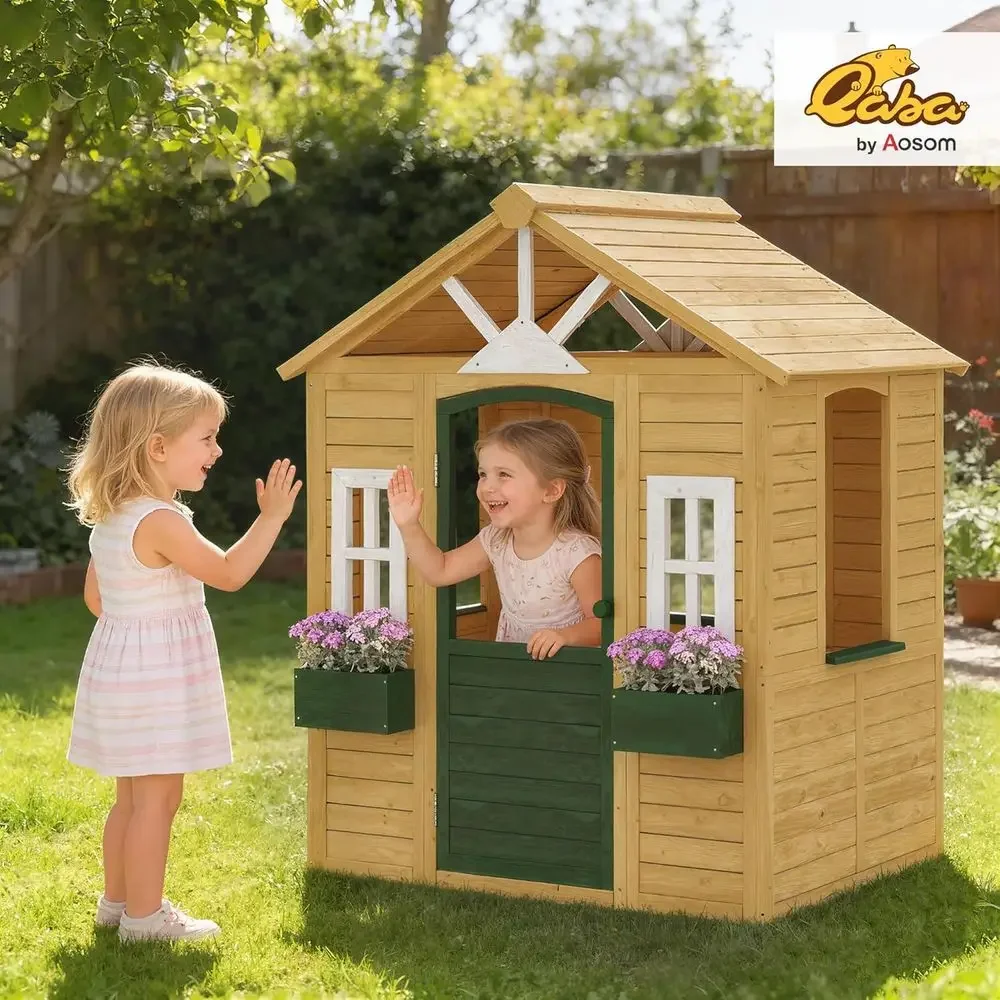 Qaba Buitenspeelhuisje, houten - Qaba Kids Outdoor Playhouse recensie en prijs